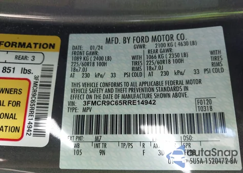 2024 Ford Bronco Sport Outer Banks z USA, uszkodzony, nr VIN 3FMCR9C65RRE14942